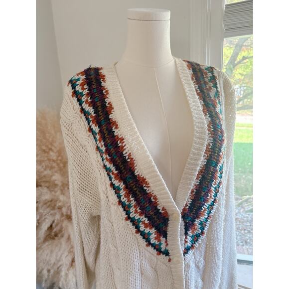 Vintage 80s Hand Loomed Currants Chunky Knit Cardigan Sweater Medium Cottagecore - Picture 2 of 7